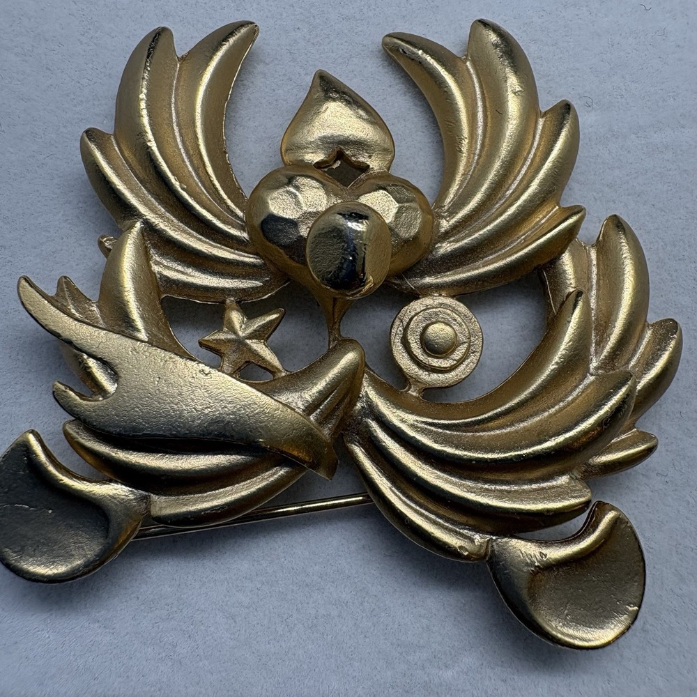 Brooch Gold Tone Flower‎ Heart Art Deco - Picture 5 of 5